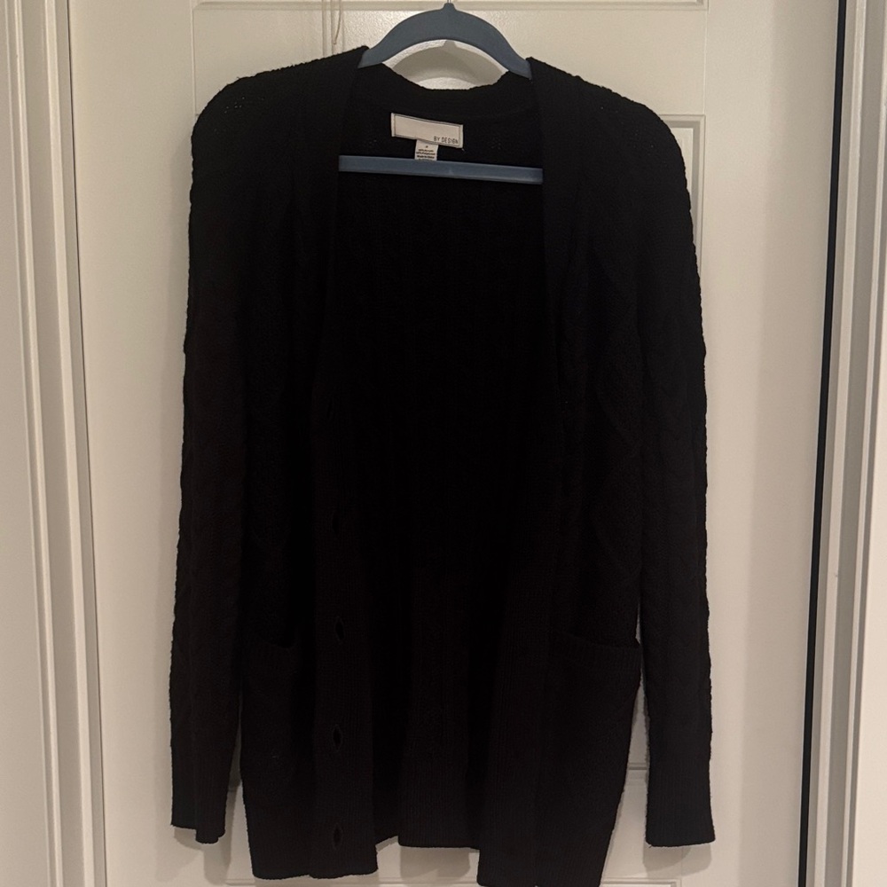 By Design Black Open-Front Cable Knit Women's Sweater Cardigan